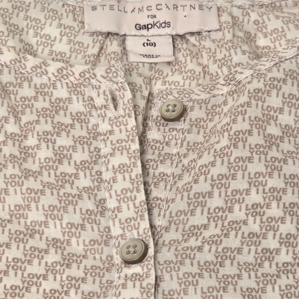 Stella McCartney for GapKids Girls Beige I Love You Cotton Blouse Top Size 10 L - Picture 3 of 6